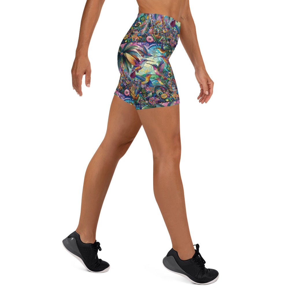 Hummingbird Kaleidoscope Yoga Shorts - Gregg Acini Adoree Designs - Yoga Shorts