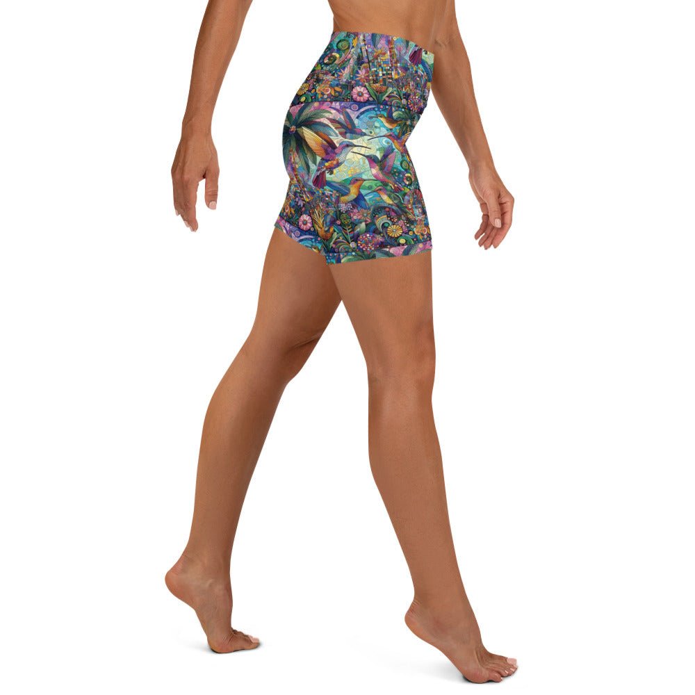 Hummingbird Kaleidoscope Yoga Shorts - Gregg Acini Adoree Designs - Yoga Shorts