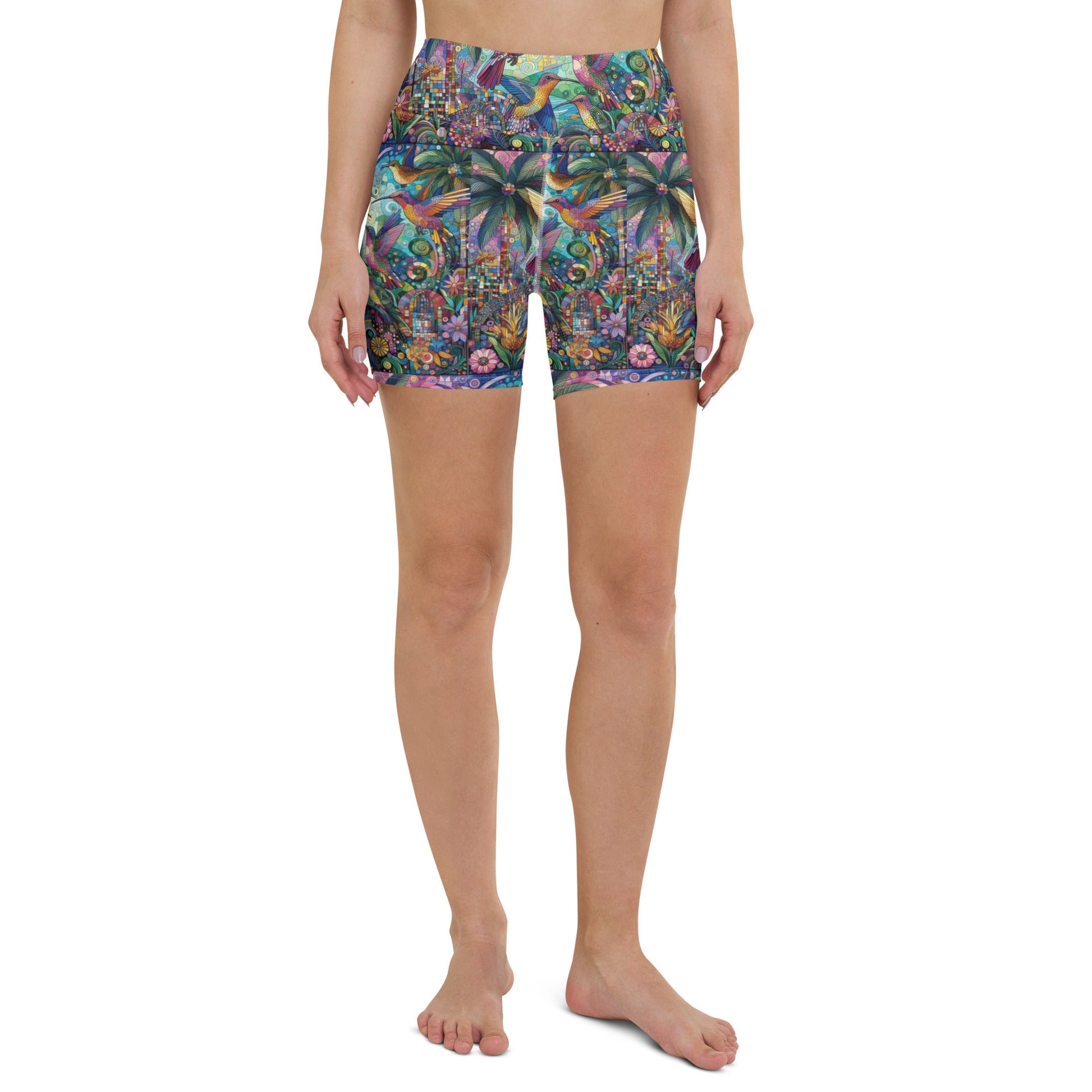 Hummingbird Kaleidoscope Yoga Shorts - Gregg Acini Adoree Designs - Yoga Shorts