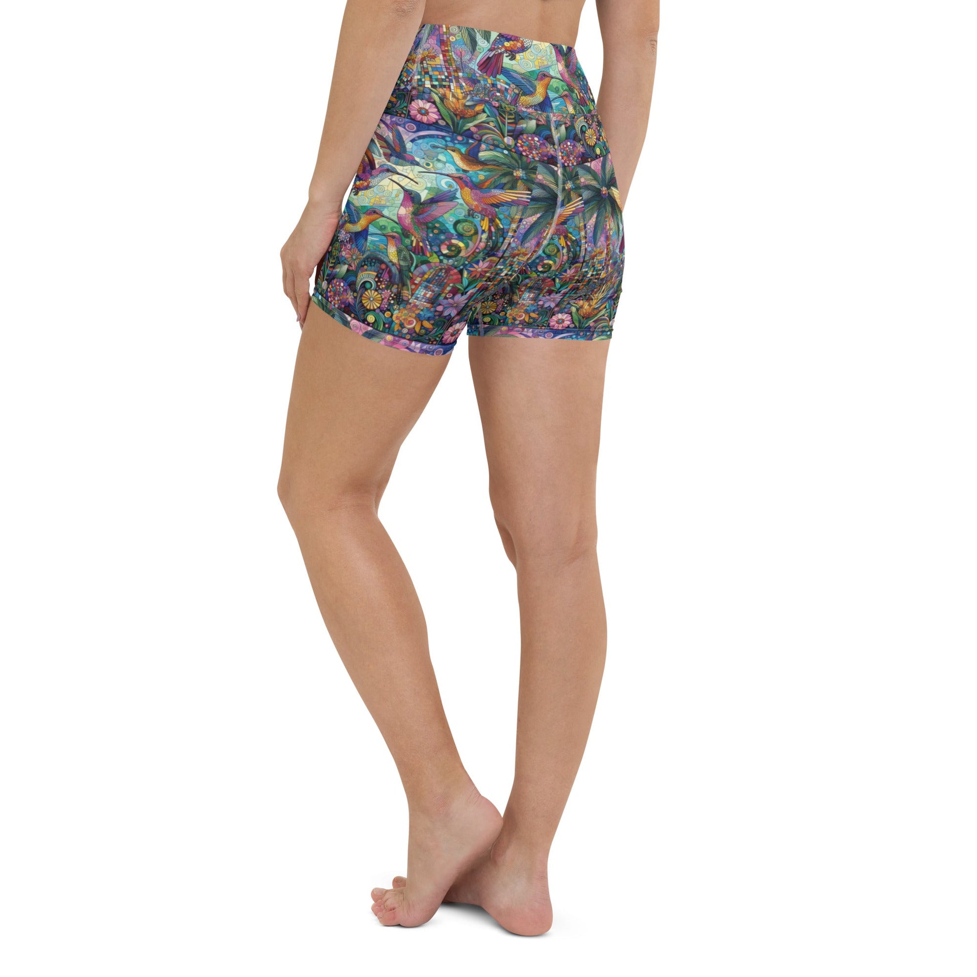 Hummingbird Kaleidoscope Yoga Shorts - Gregg Acini Adoree Designs - Yoga Shorts