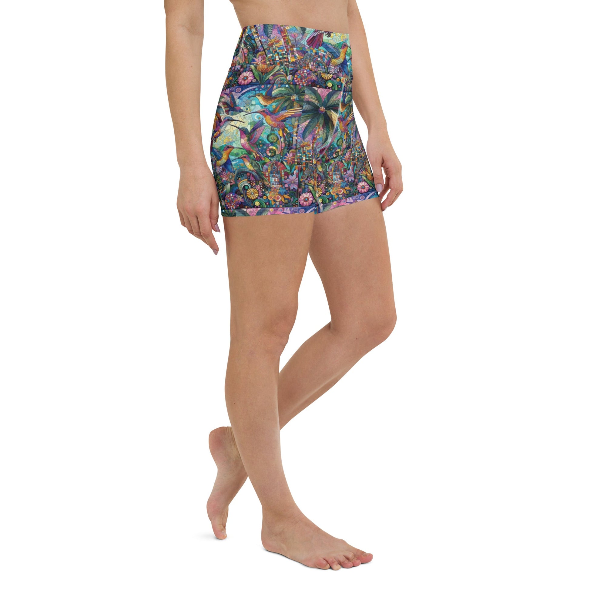 Hummingbird Kaleidoscope Yoga Shorts - Gregg Acini Adoree Designs - Yoga Shorts