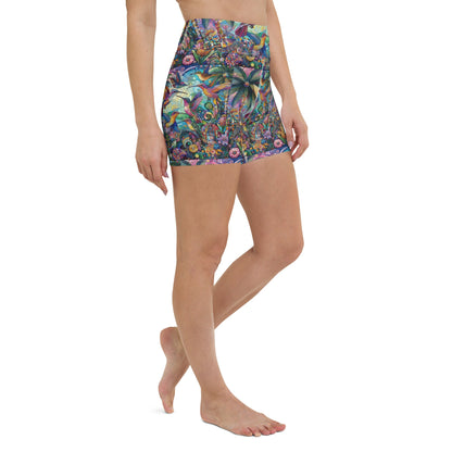 Hummingbird Kaleidoscope Yoga Shorts - Gregg Acini Adoree Designs - Yoga Shorts