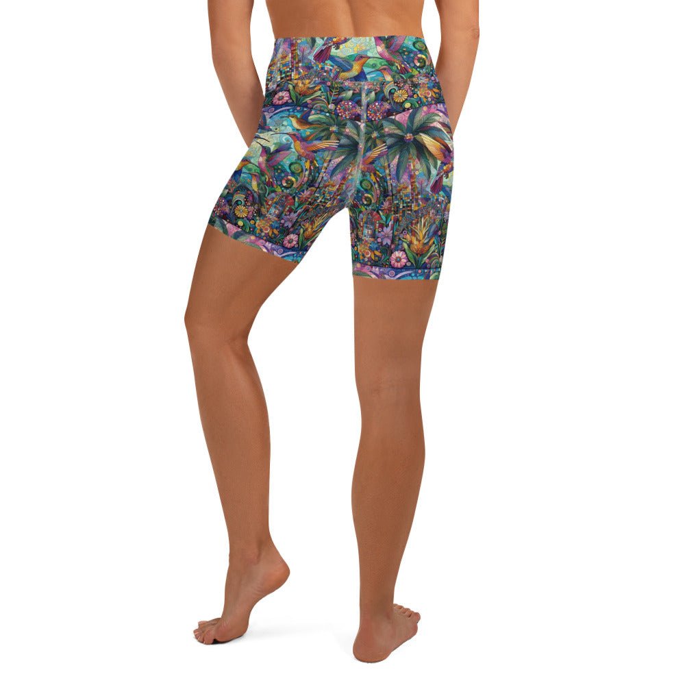 Hummingbird Kaleidoscope Yoga Shorts - Gregg Acini Adoree Designs - Yoga Shorts