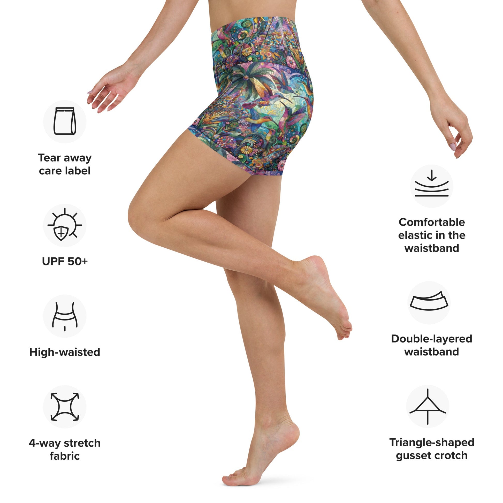 Hummingbird Kaleidoscope Yoga Shorts - Gregg Acini Adoree Designs - Yoga Shorts