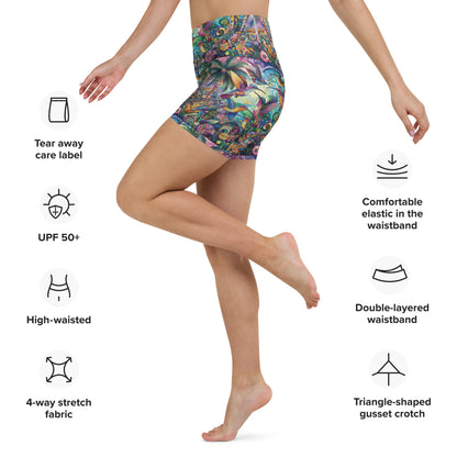 Hummingbird Kaleidoscope Yoga Shorts - Gregg Acini Adoree Designs - Yoga Shorts
