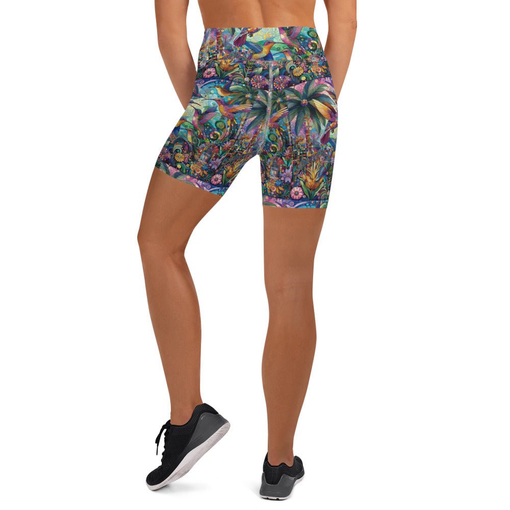 Hummingbird Kaleidoscope Yoga Shorts - Gregg Acini Adoree Designs - Yoga Shorts