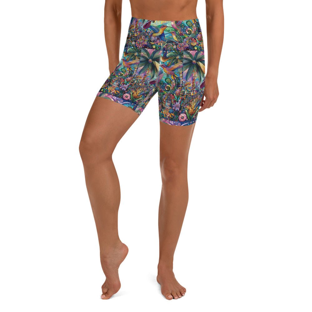 Hummingbird Kaleidoscope Yoga Shorts - Gregg Acini Adoree Designs - Yoga Shorts