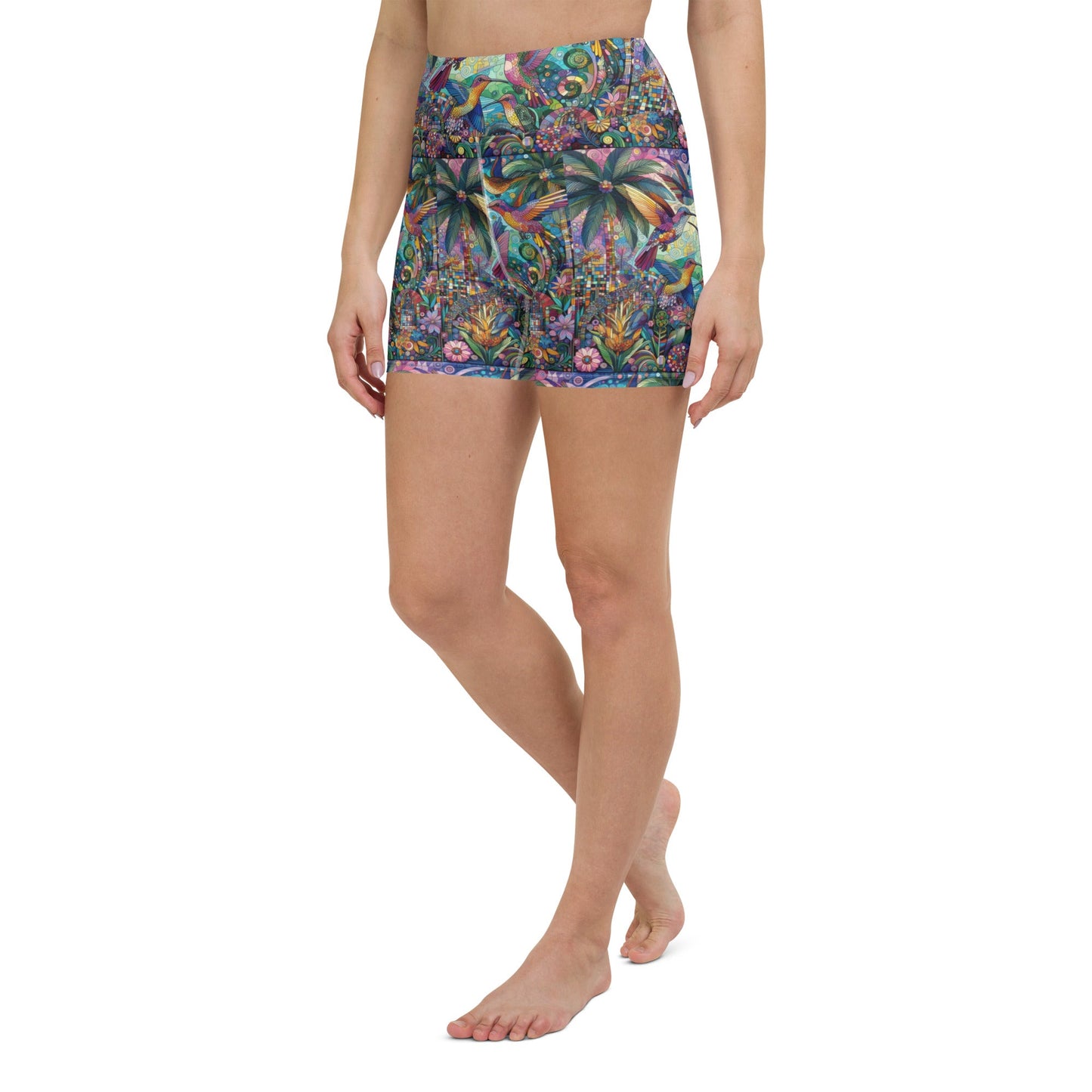 Hummingbird Kaleidoscope Yoga Shorts - Gregg Acini Adoree Designs - Yoga Shorts