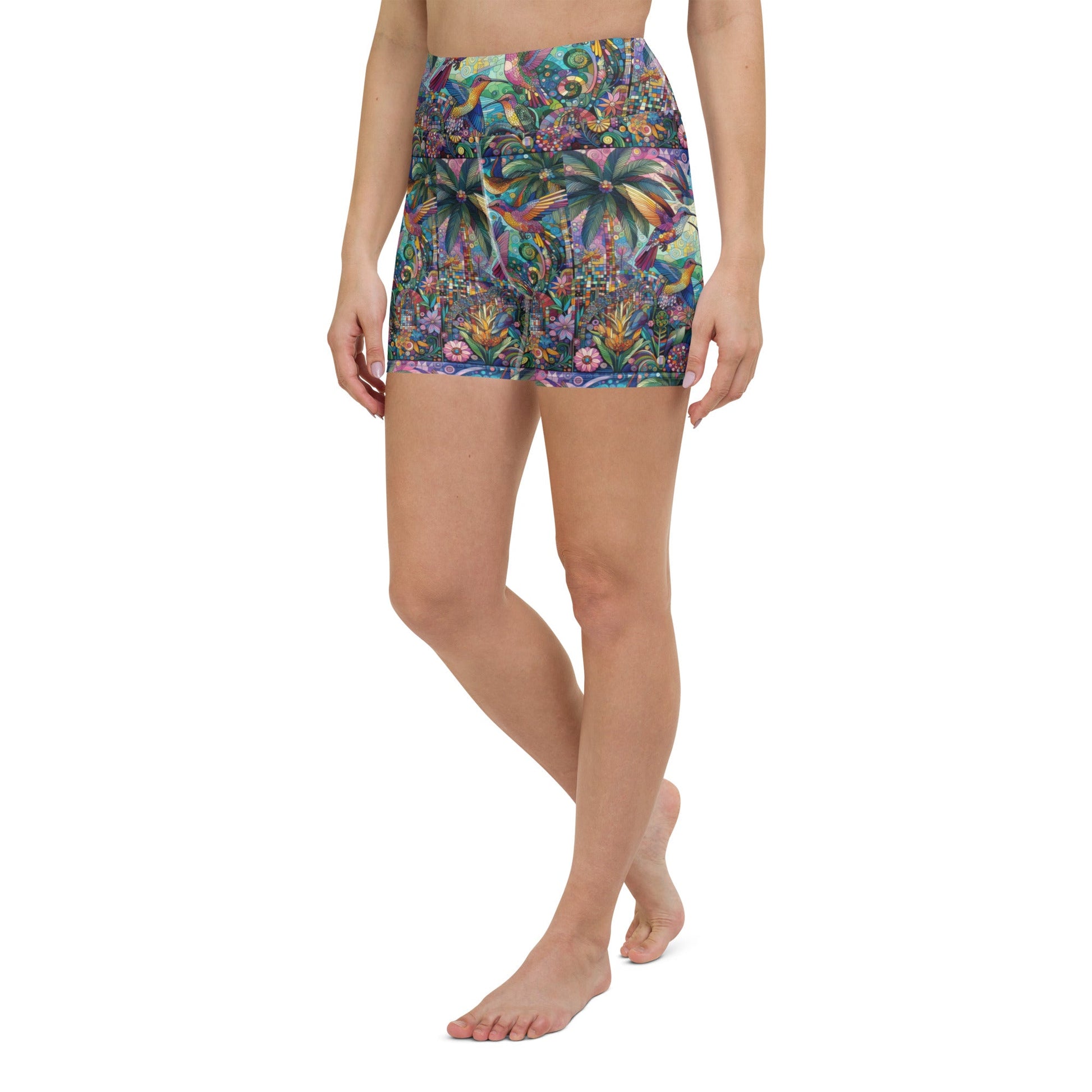 Hummingbird Kaleidoscope Yoga Shorts - Gregg Acini Adoree Designs - Yoga Shorts