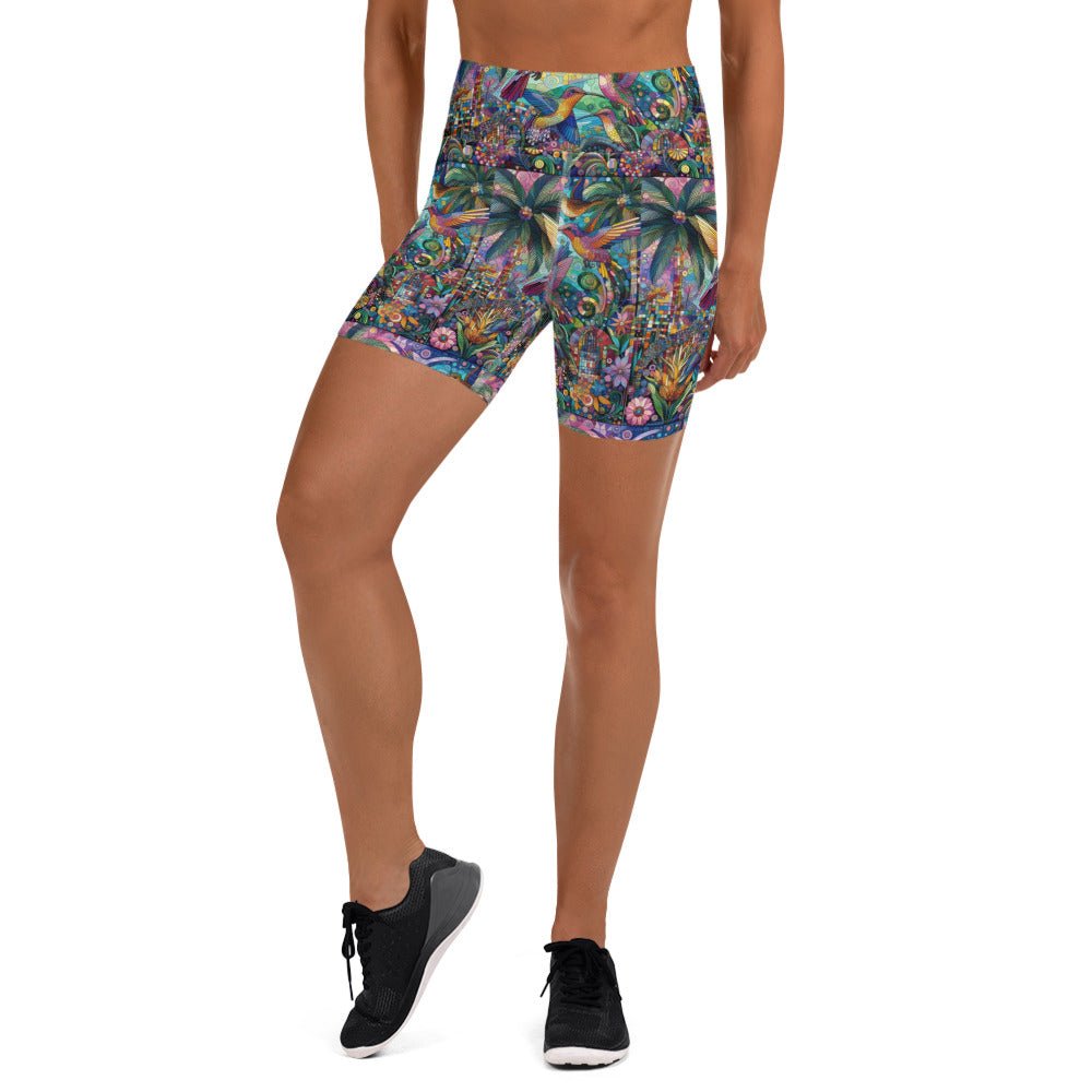 Hummingbird Kaleidoscope Yoga Shorts - Gregg Acini Adoree Designs - Yoga Shorts