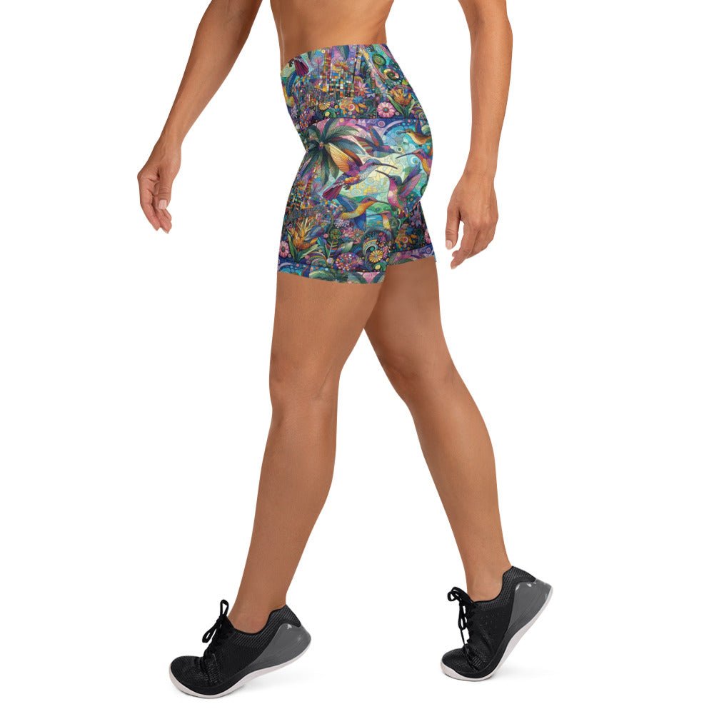 Hummingbird Kaleidoscope Yoga Shorts - Gregg Acini Adoree Designs - Yoga Shorts