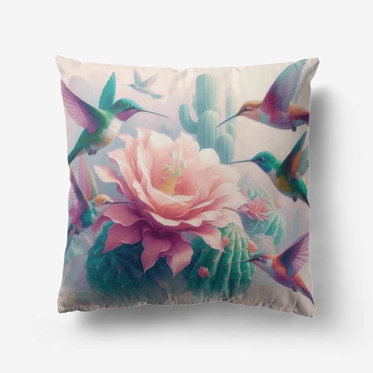 Hummingbirds and Cactus Home Goods Premium Hypoallergenic Throw Pillow - Gregg Acini Adoree Designs - Pillows & Covers