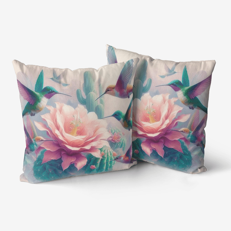 Hummingbirds and Cactus Home Goods Premium Hypoallergenic Throw Pillow - Gregg Acini Adoree Designs - Pillows & Covers