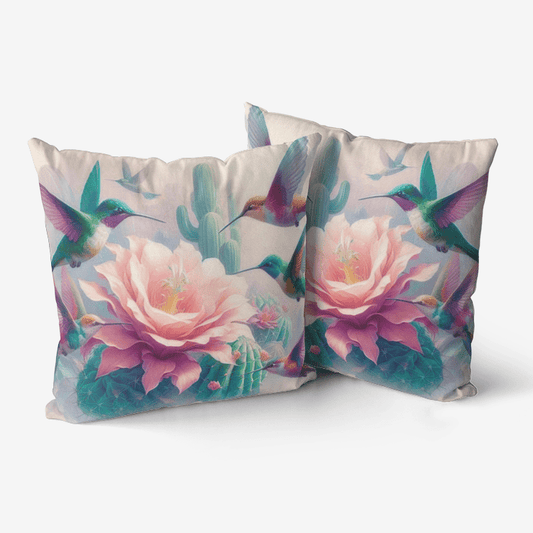 Hummingbirds and Cactus Home Goods Premium Hypoallergenic Throw Pillow - Gregg Acini Adoree Designs - Pillows & Covers