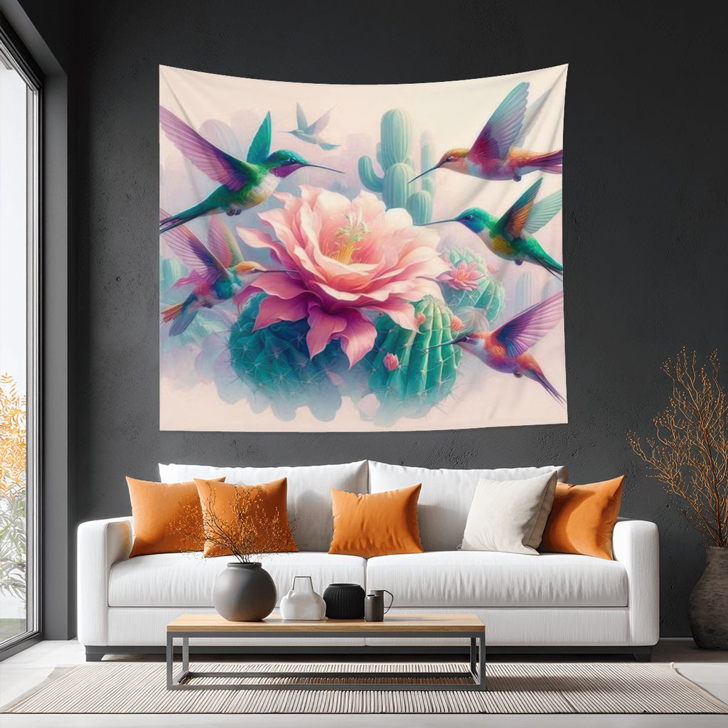 Hummingbirds and Cactus Lightweight Wall Tapestry (Fabric Wall Hanging - USA) - Gregg Acini Adoree Designs - Wall Coverings