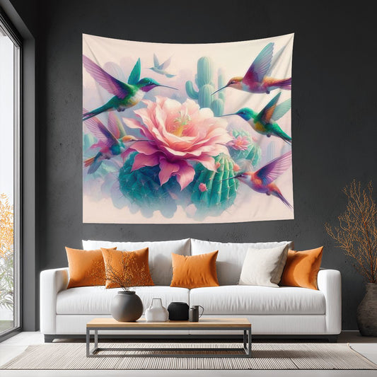 Hummingbirds and Cactus Lightweight Wall Tapestry (Fabric Wall Hanging - USA) - Gregg Acini Adoree Designs - Wall Coverings