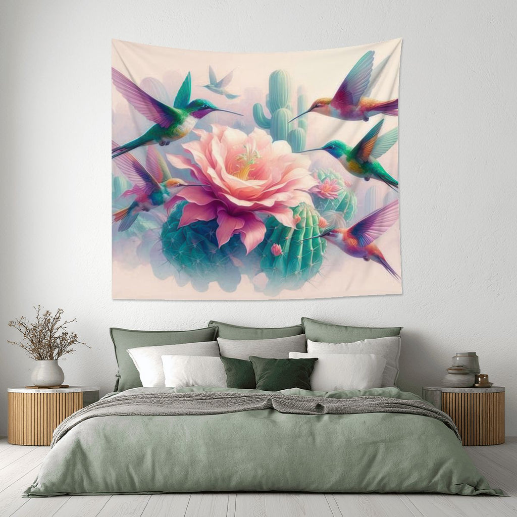 Hummingbirds and Cactus Lightweight Wall Tapestry (Fabric Wall Hanging - USA) - Gregg Acini Adoree Designs - Wall Coverings