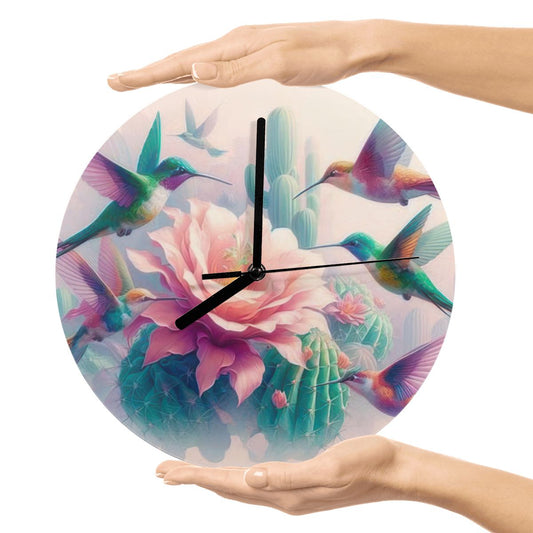 Hummingbirds and Cactus MDF Wall Clock (Made in USA) - Gregg Acini Adoree Designs - Wall Clock