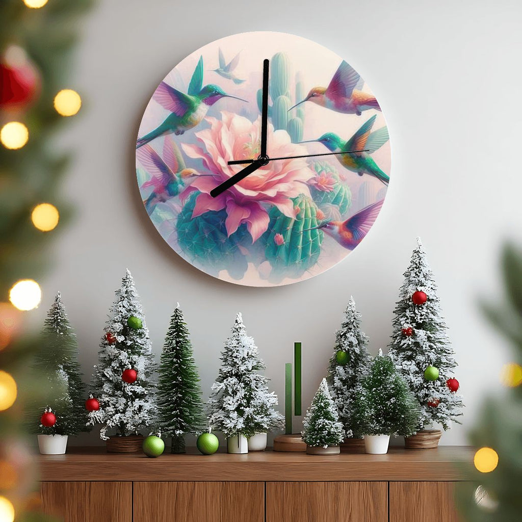Hummingbirds and Cactus MDF Wall Clock (Made in USA) - Gregg Acini Adoree Designs - Wall Clock
