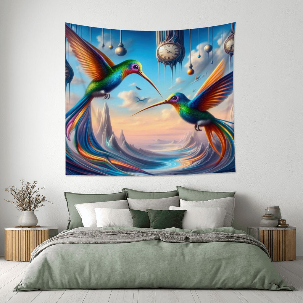 Hummingbirds and Clocks Lightweight Wall Tapestry (Fabric Wall Hanging - USA) - Gregg Acini Adoree Designs - Wall Coverings