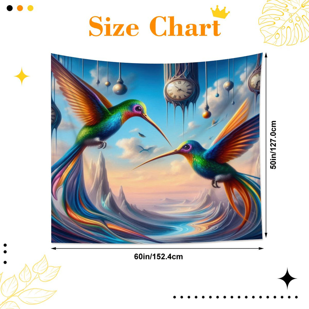 Hummingbirds and Clocks Lightweight Wall Tapestry (Fabric Wall Hanging - USA) - Gregg Acini Adoree Designs - Wall Coverings