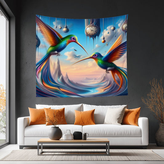Hummingbirds and Clocks Lightweight Wall Tapestry (Fabric Wall Hanging - USA) - Gregg Acini Adoree Designs - Wall Coverings