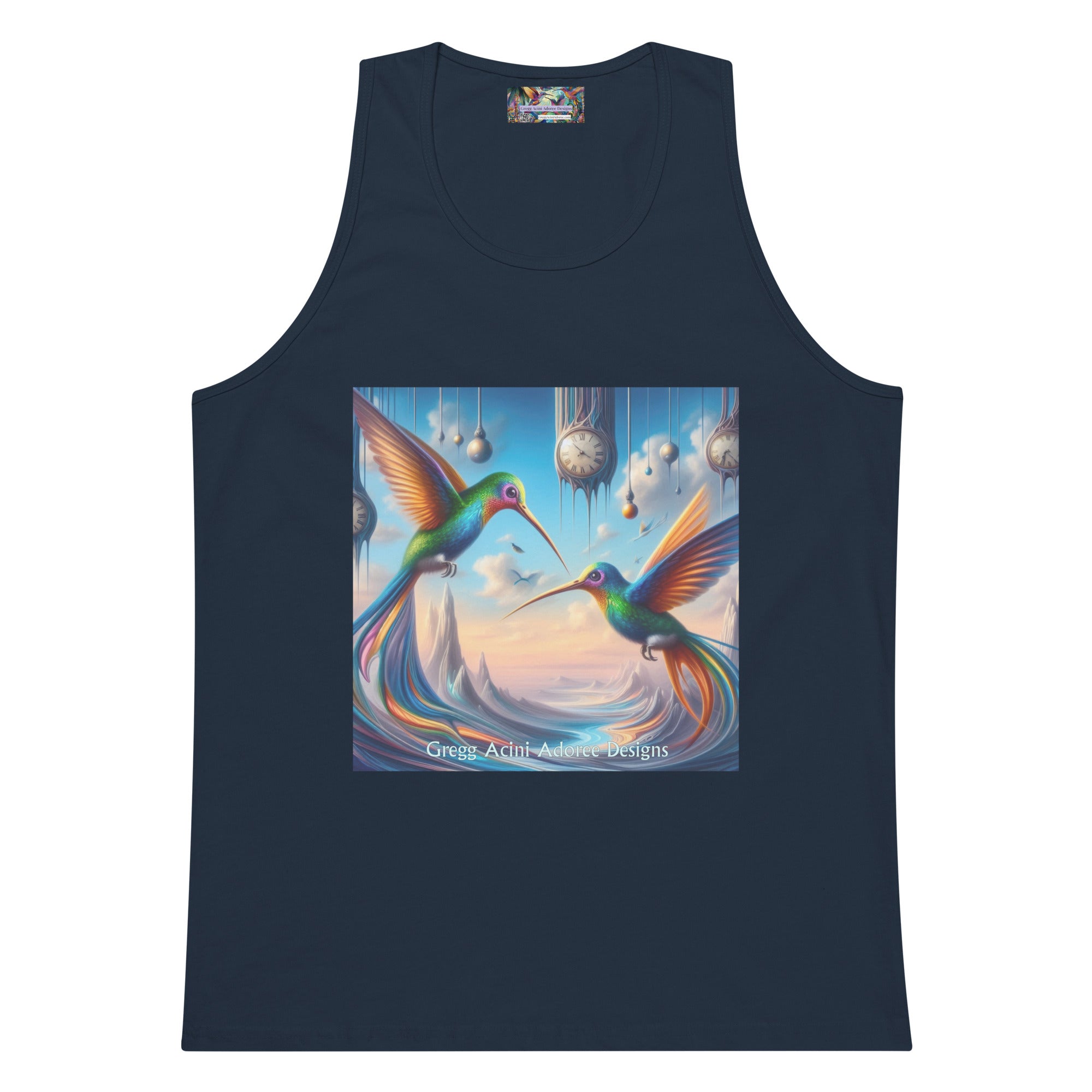 Hummingbirds and Clocks Men’s premium tank top - Gregg Acini Adoree Designs - Tank Top