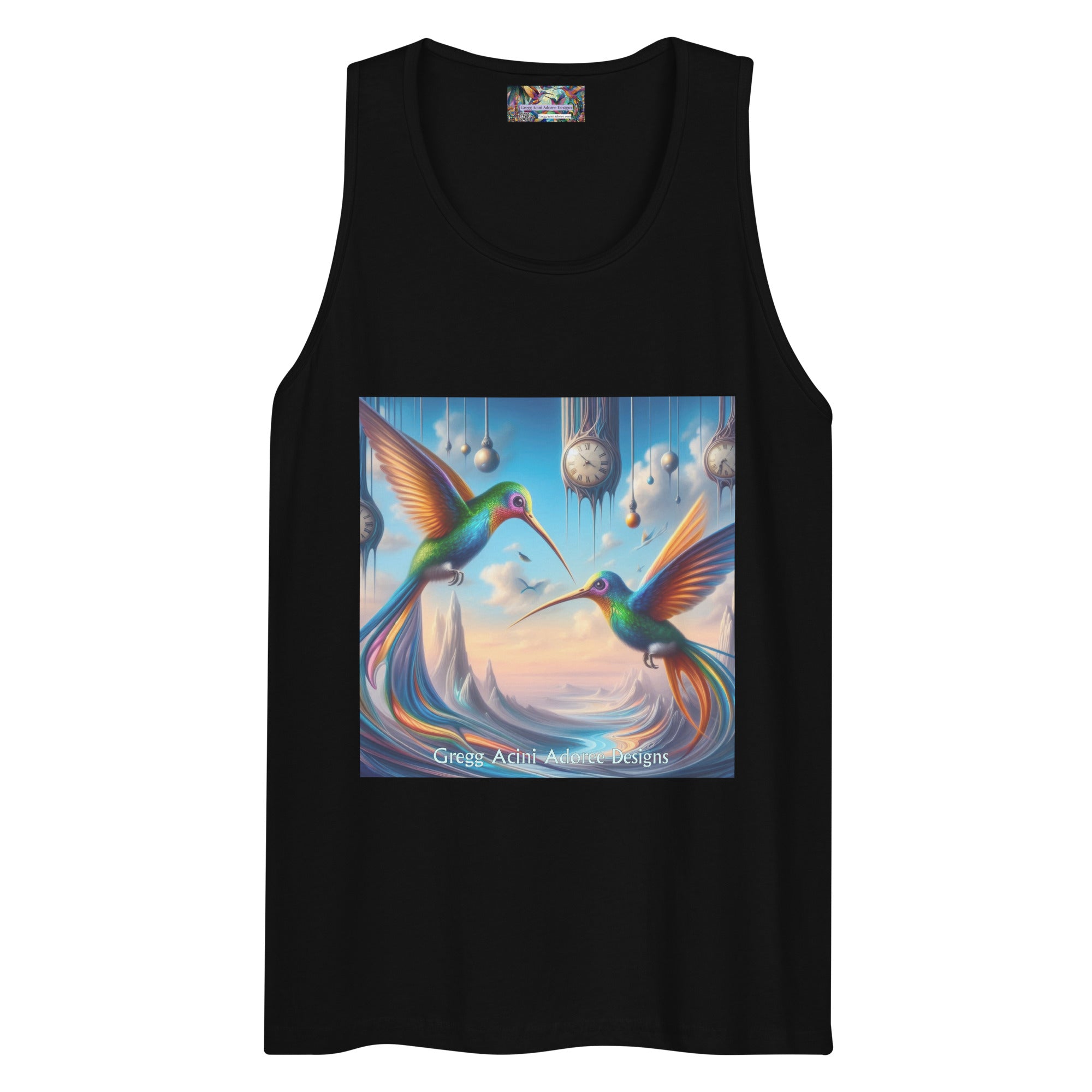 Hummingbirds and Clocks Men’s premium tank top - Gregg Acini Adoree Designs - Tank Top