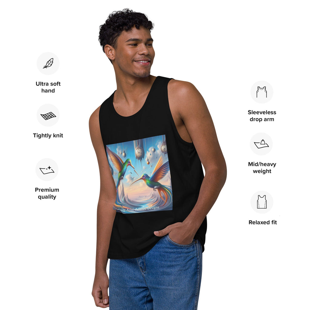 Hummingbirds and Clocks Men’s premium tank top - Gregg Acini Adoree Designs - Tank Top