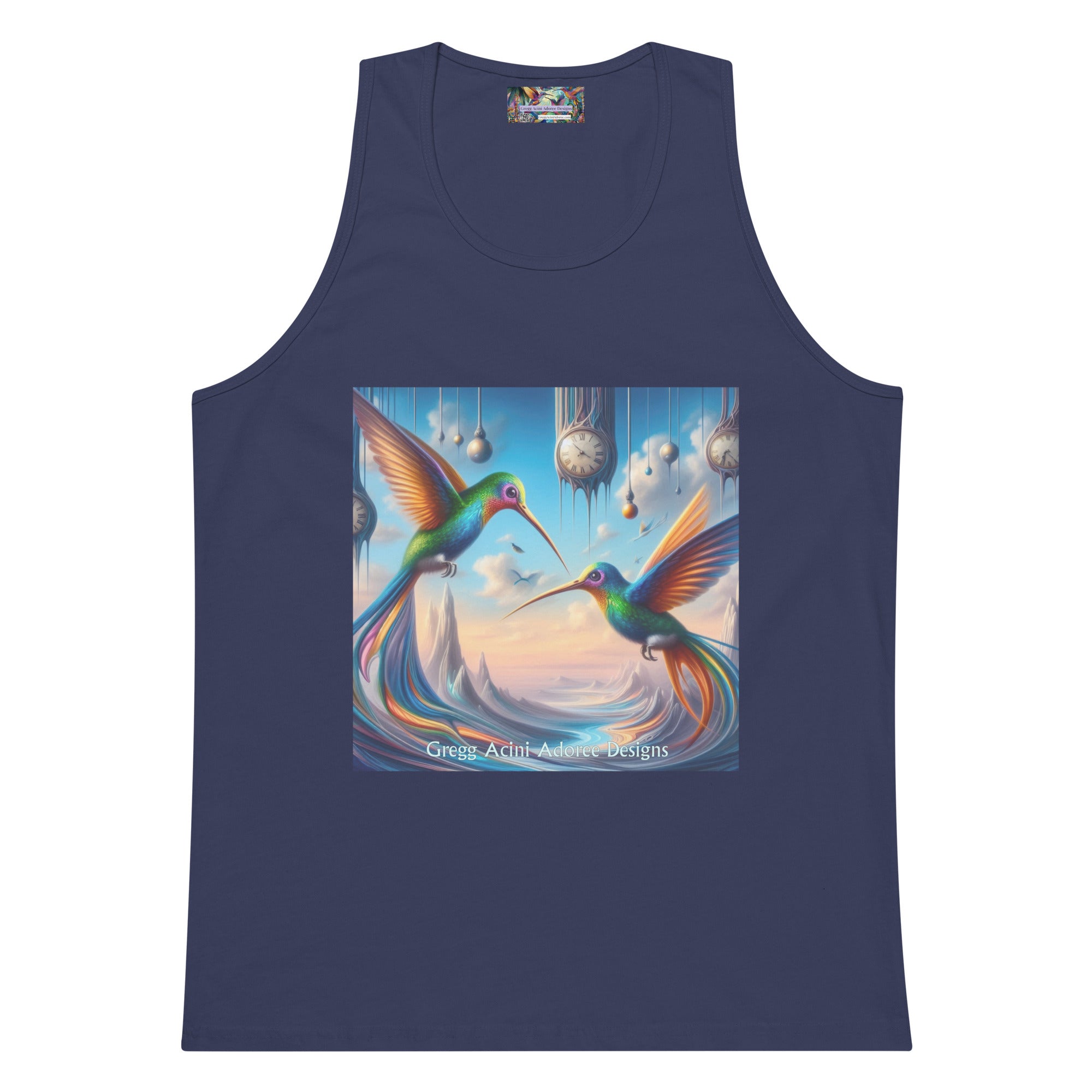 Hummingbirds and Clocks Men’s premium tank top - Gregg Acini Adoree Designs - Tank Top
