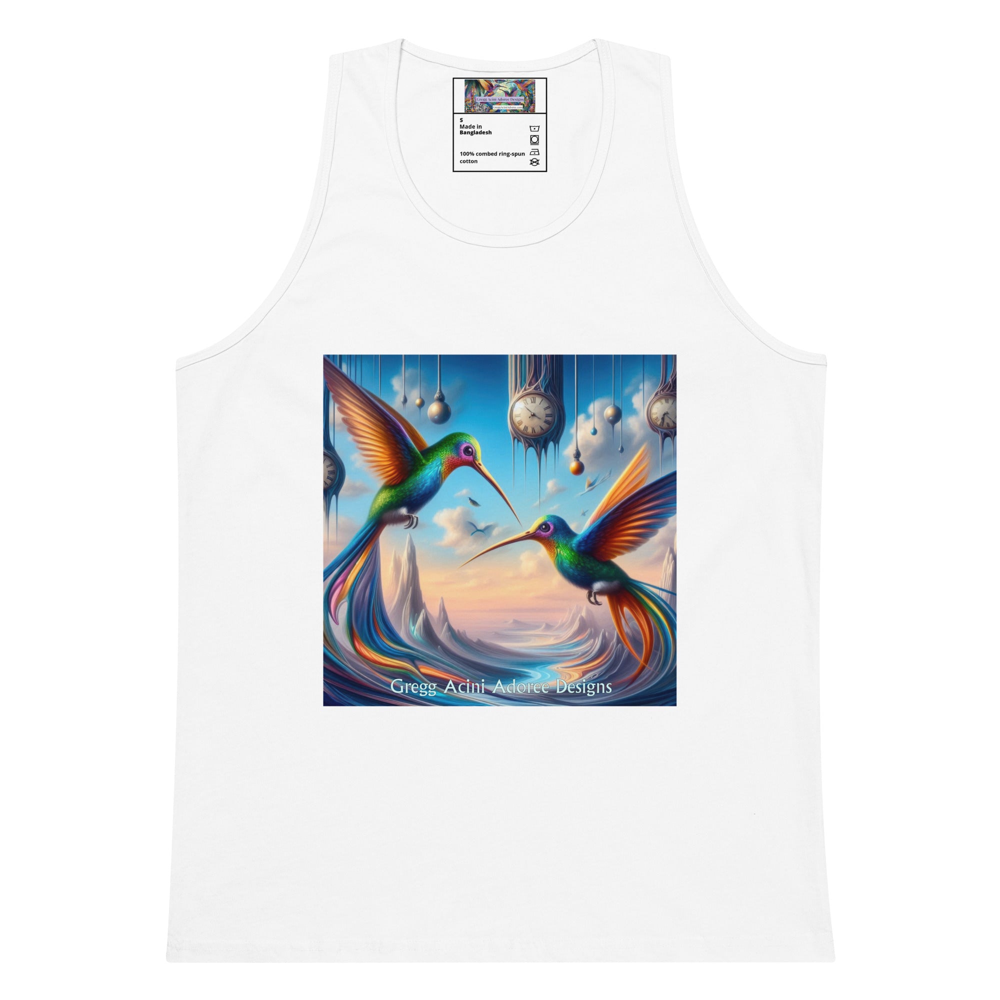 Hummingbirds and Clocks Men’s premium tank top - Gregg Acini Adoree Designs - Tank Top