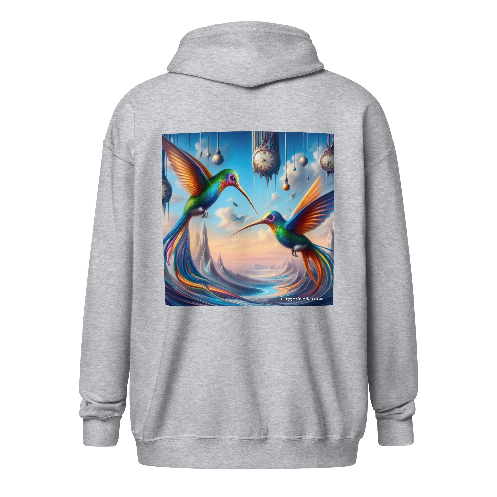 Hummingbirds and Clocks Unisex heavy blend zip hoodie - Gregg Acini Adoree Designs - Hoodie