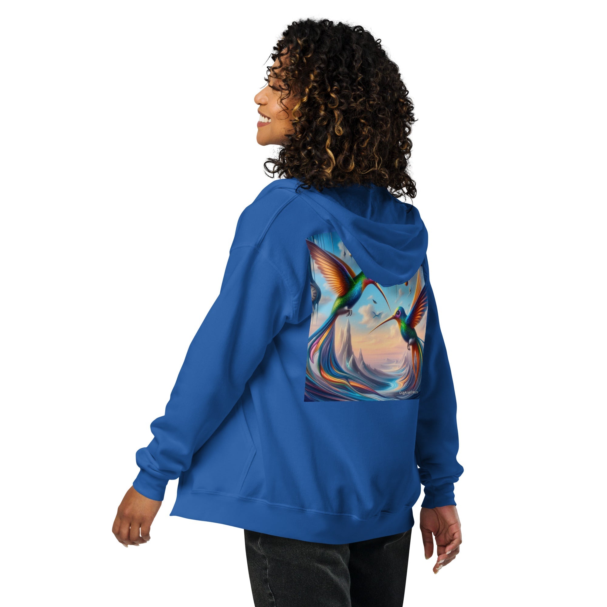 Hummingbirds and Clocks Unisex heavy blend zip hoodie - Gregg Acini Adoree Designs - Hoodie
