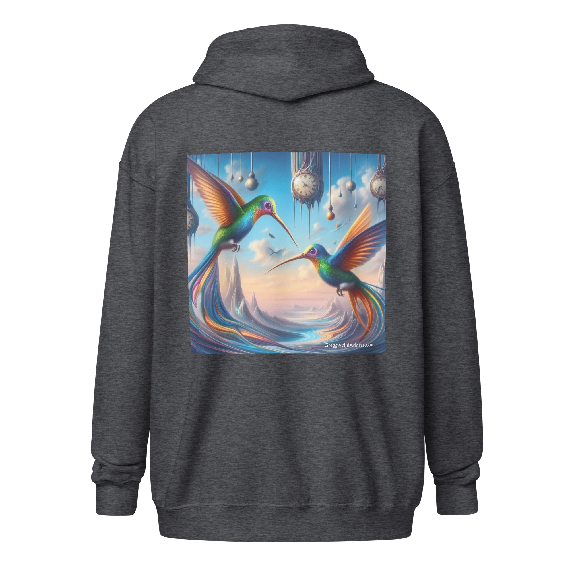 Hummingbirds and Clocks Unisex heavy blend zip hoodie - Gregg Acini Adoree Designs - Hoodie