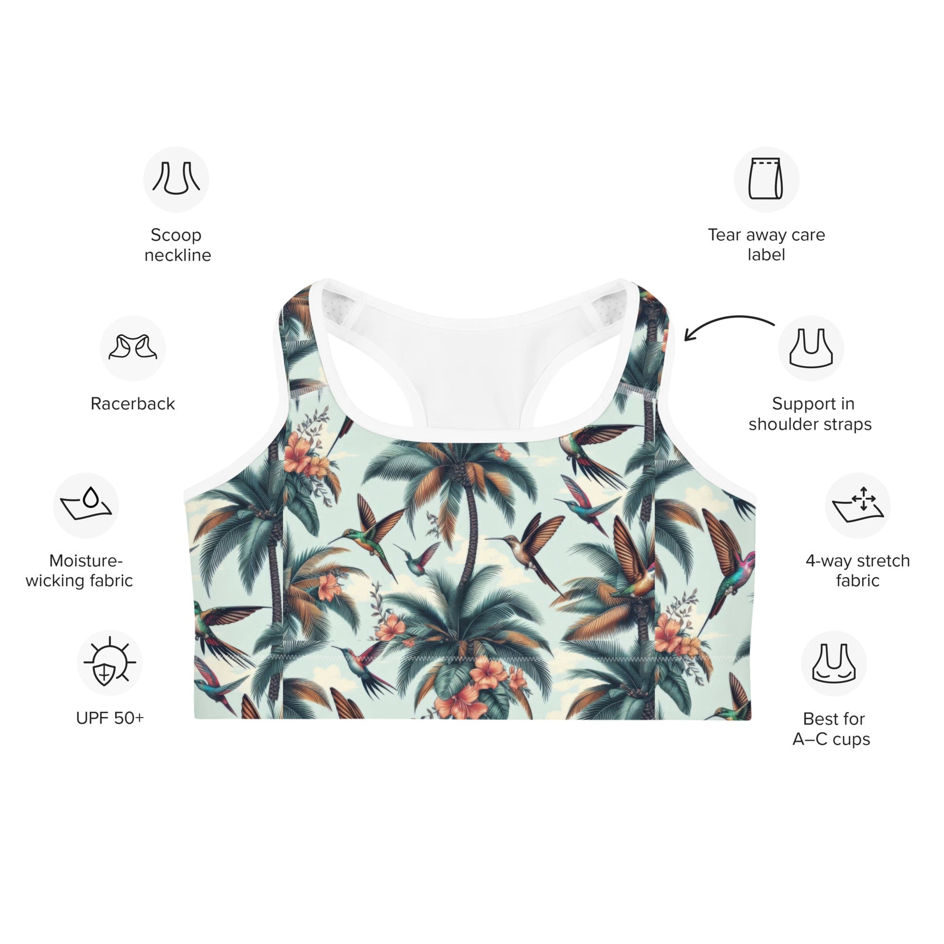 Hummingbirds and Palms Sports bra - Gregg Acini Adoree Designs - Sports Bra