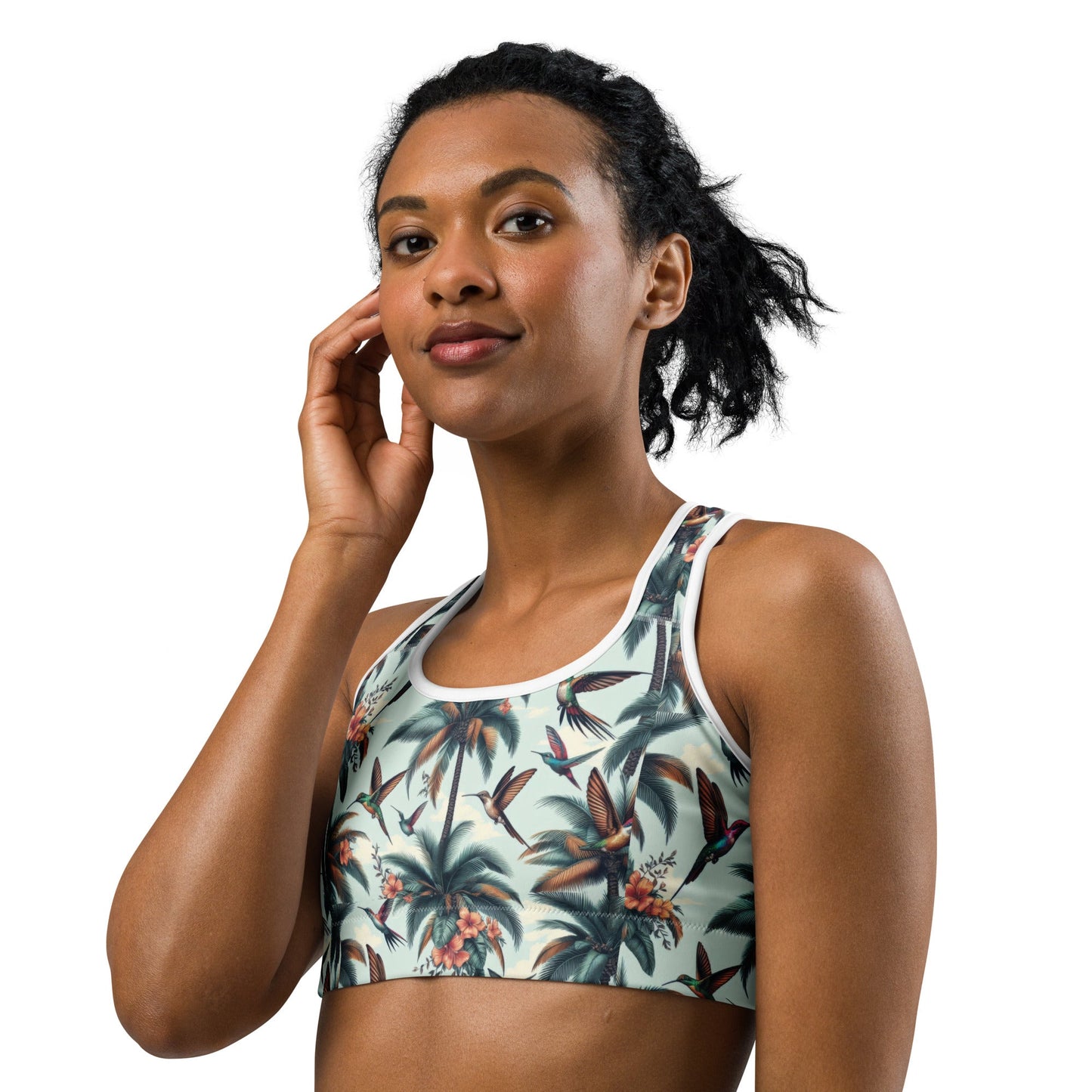 Hummingbirds and Palms Sports bra - Gregg Acini Adoree Designs - Sports Bra