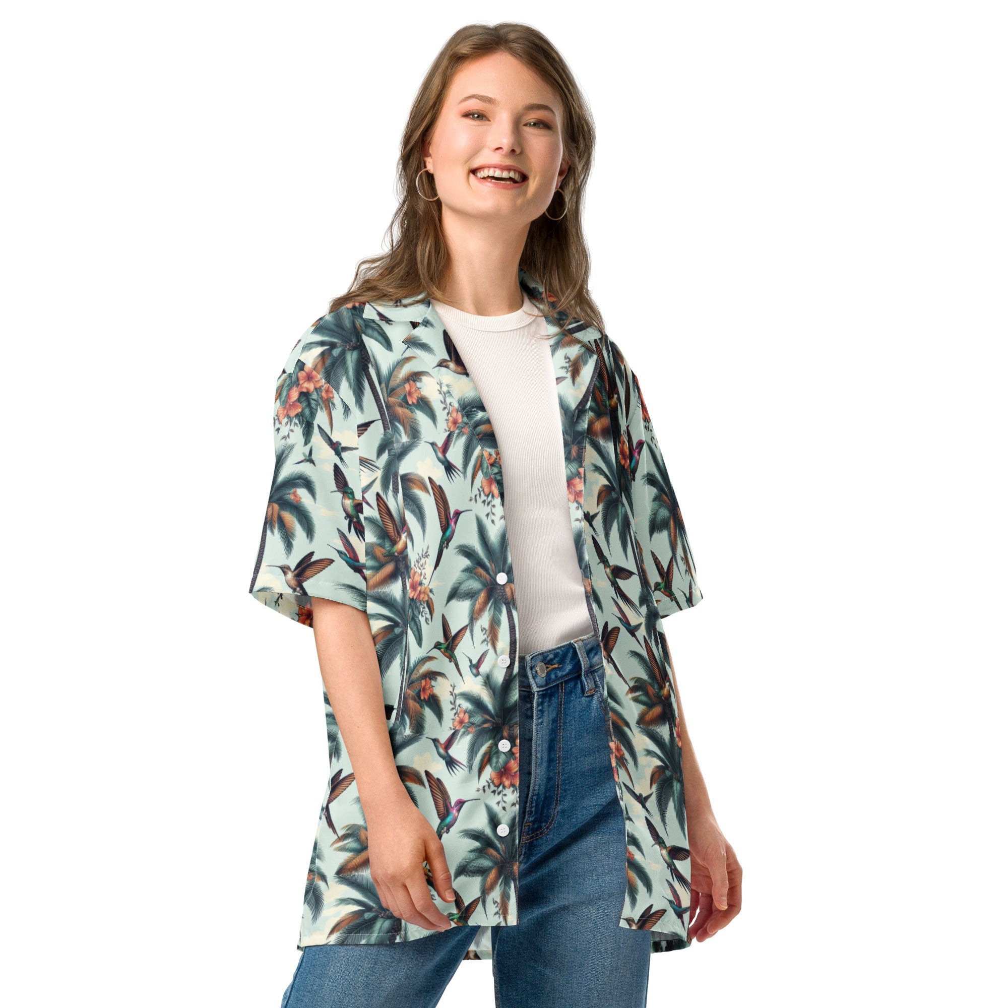 Hummingbirds and Palms Unisex button shirt by Gregg Acini Adoree Designs - Gregg Acini Adoree Designs - Button Down Shirt