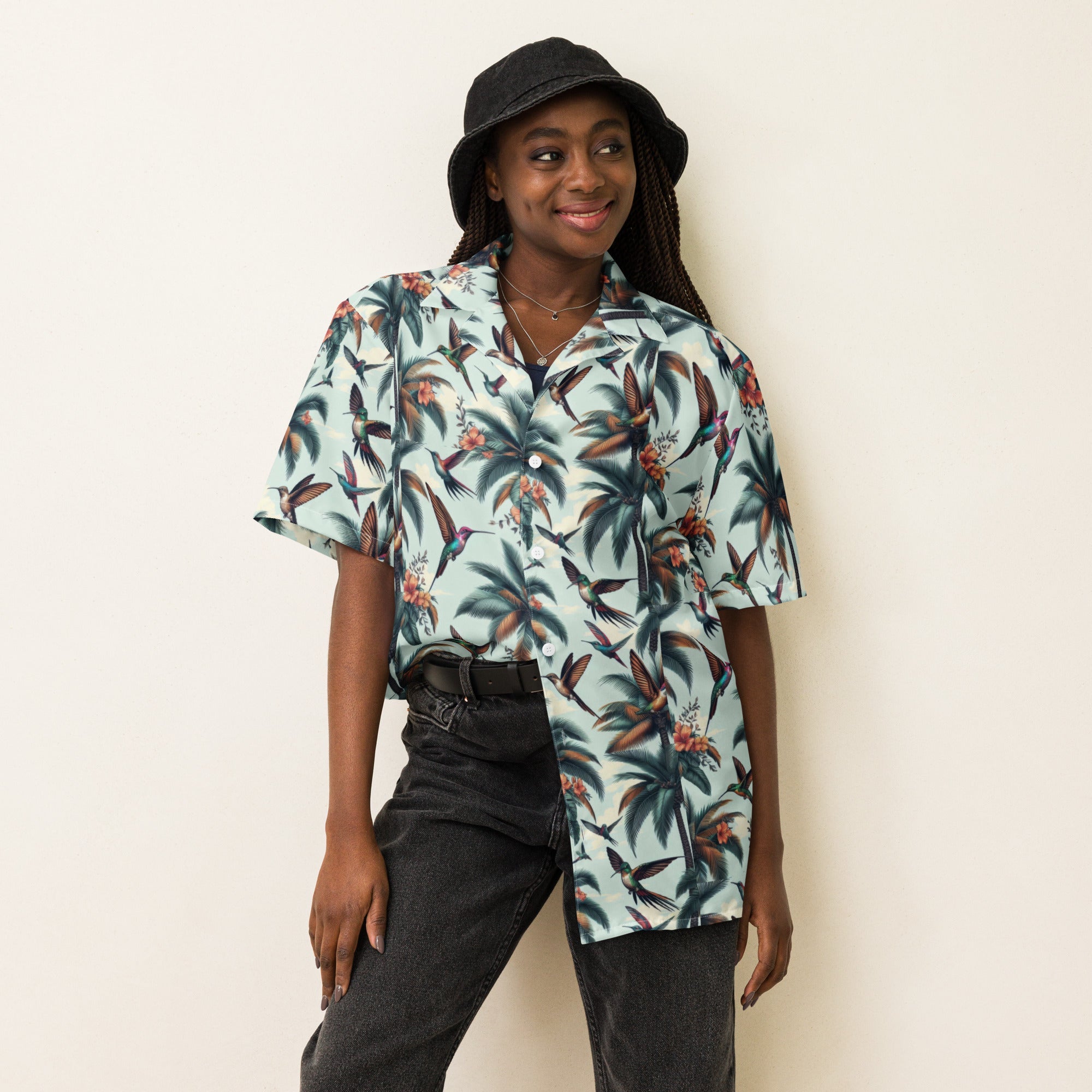 Hummingbirds and Palms Unisex button shirt by Gregg Acini Adoree Designs - Gregg Acini Adoree Designs - Button Down Shirt