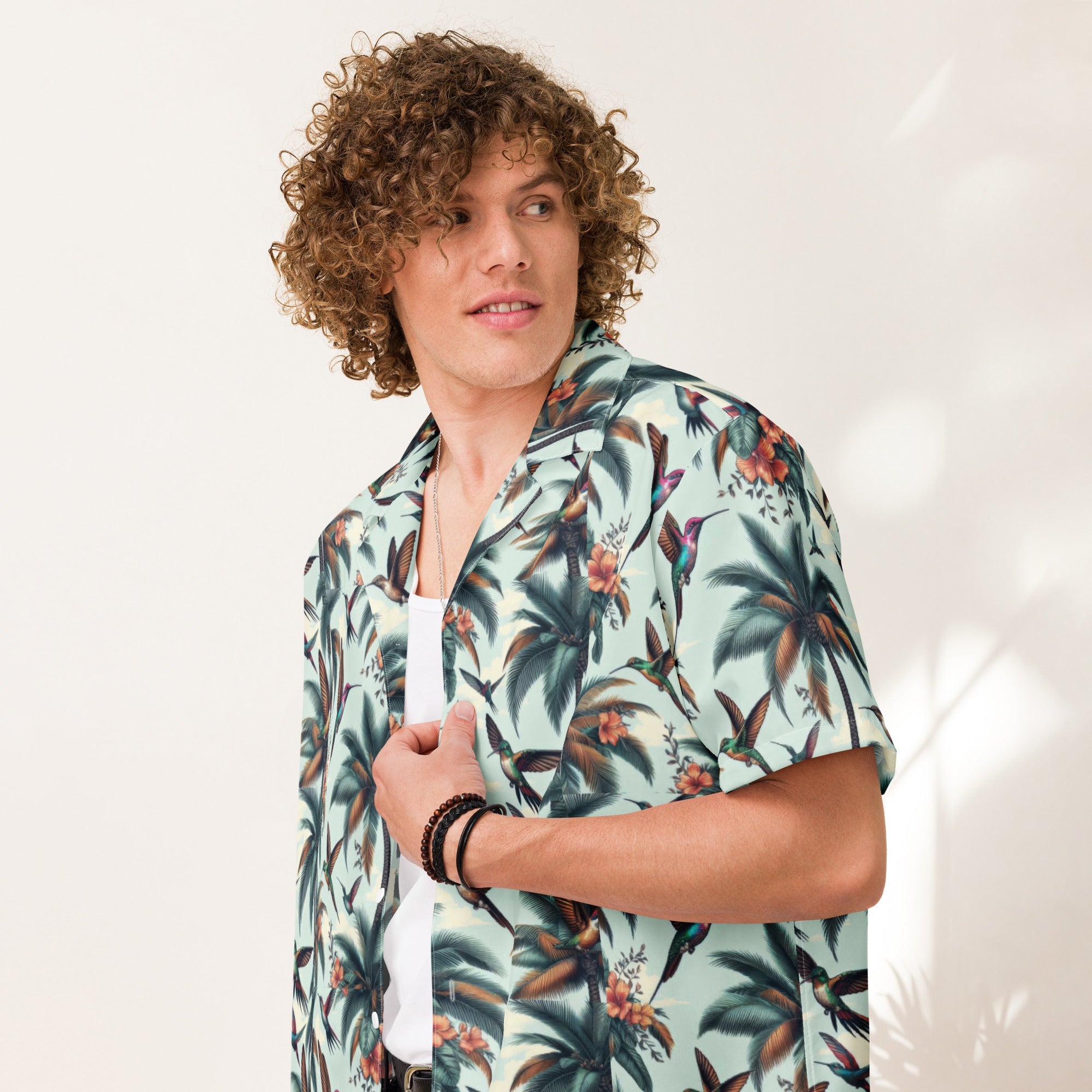 Hummingbirds and Palms Unisex button shirt by Gregg Acini Adoree Designs - Gregg Acini Adoree Designs - Button Down Shirt