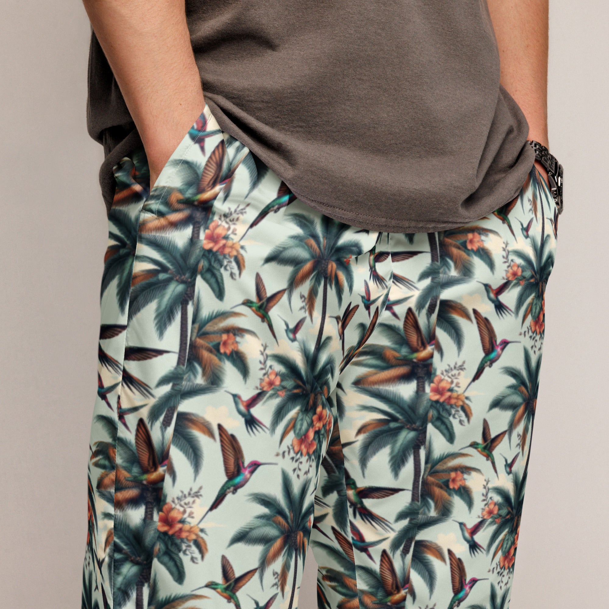 Hummingbirds and Palms Unisex track pants - Gregg Acini Adoree Designs - Track Pants