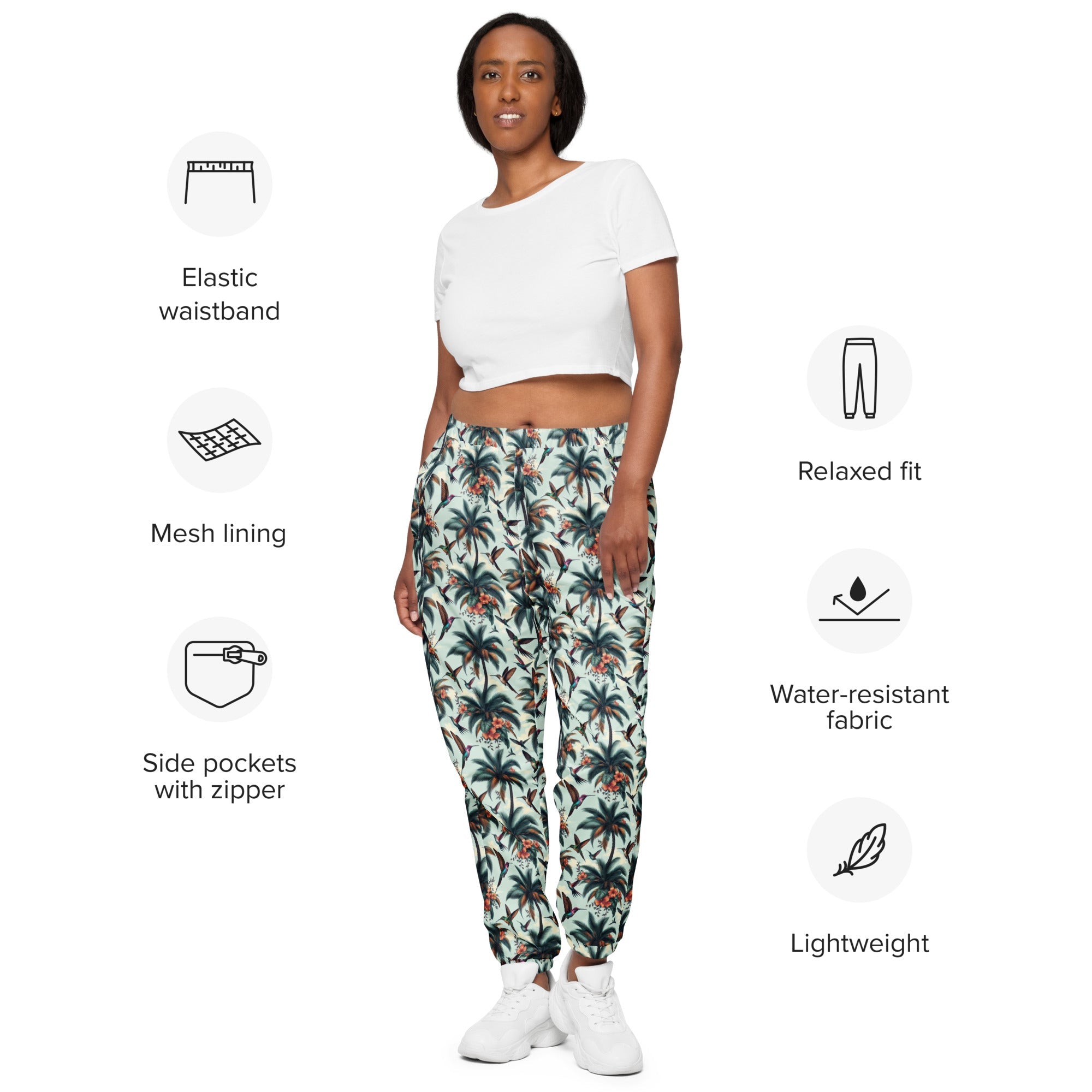 Hummingbirds and Palms Unisex track pants - Gregg Acini Adoree Designs - Track Pants