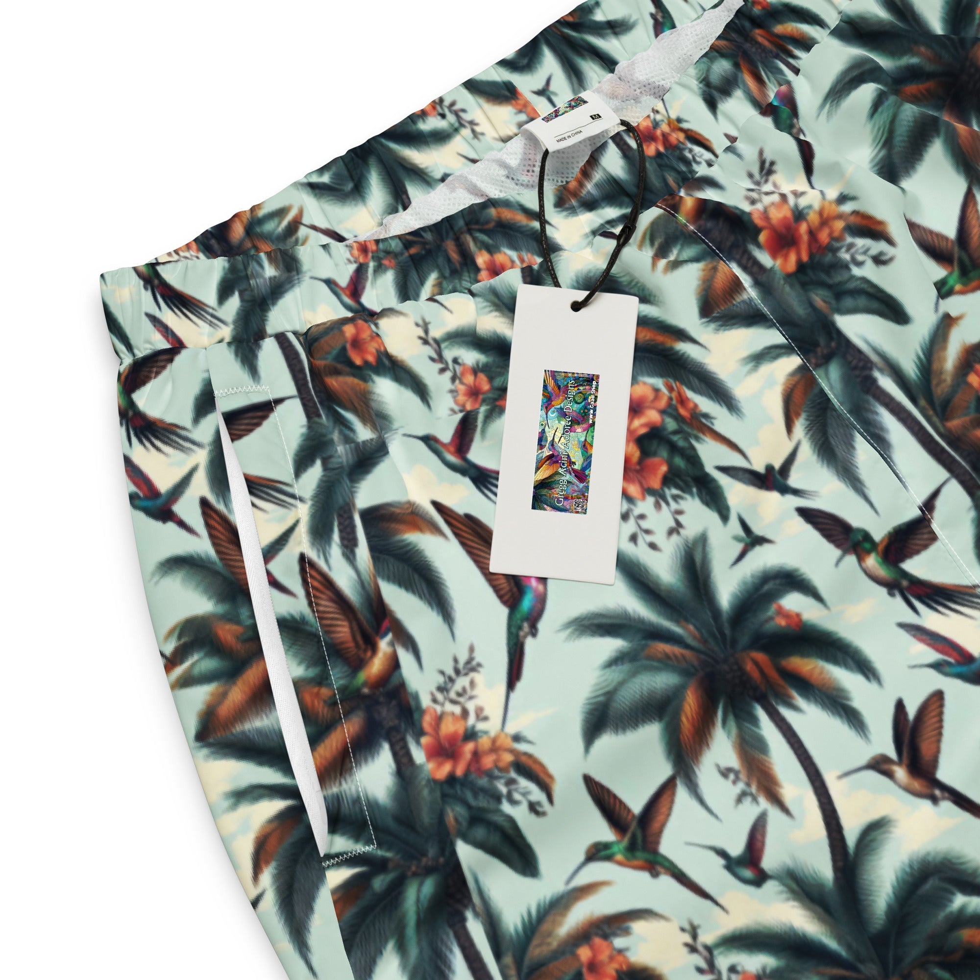 Hummingbirds and Palms Unisex track pants - Gregg Acini Adoree Designs - Track Pants