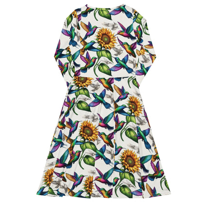 Hummingbirds and Sunflowers All - over print long sleeve midi dress by Gregg Acini Adoree Designs - Gregg Acini Adoree Designs - Dress