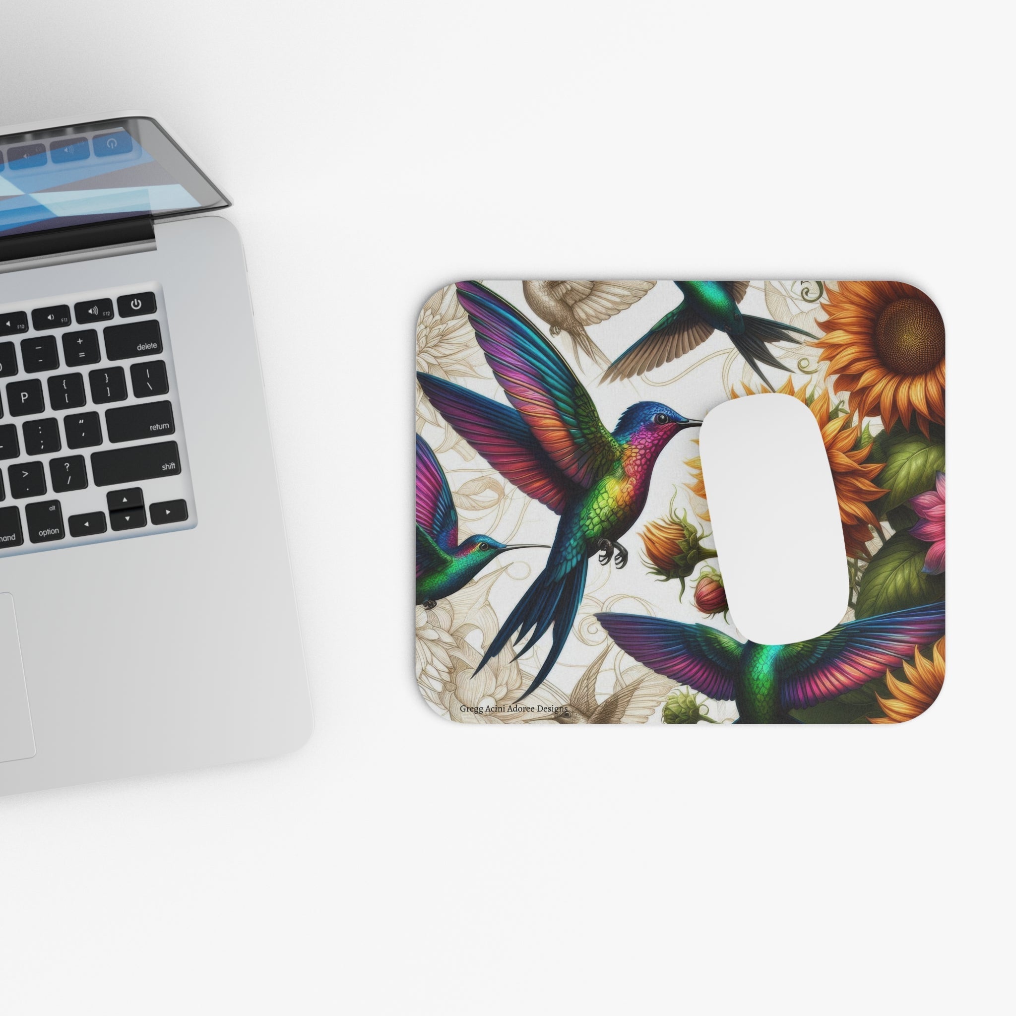 Hummingbirds and Sunflowers Mouse Pad - Colorful Floral Design - Gregg Acini Adoree Designs - Computer Accessories