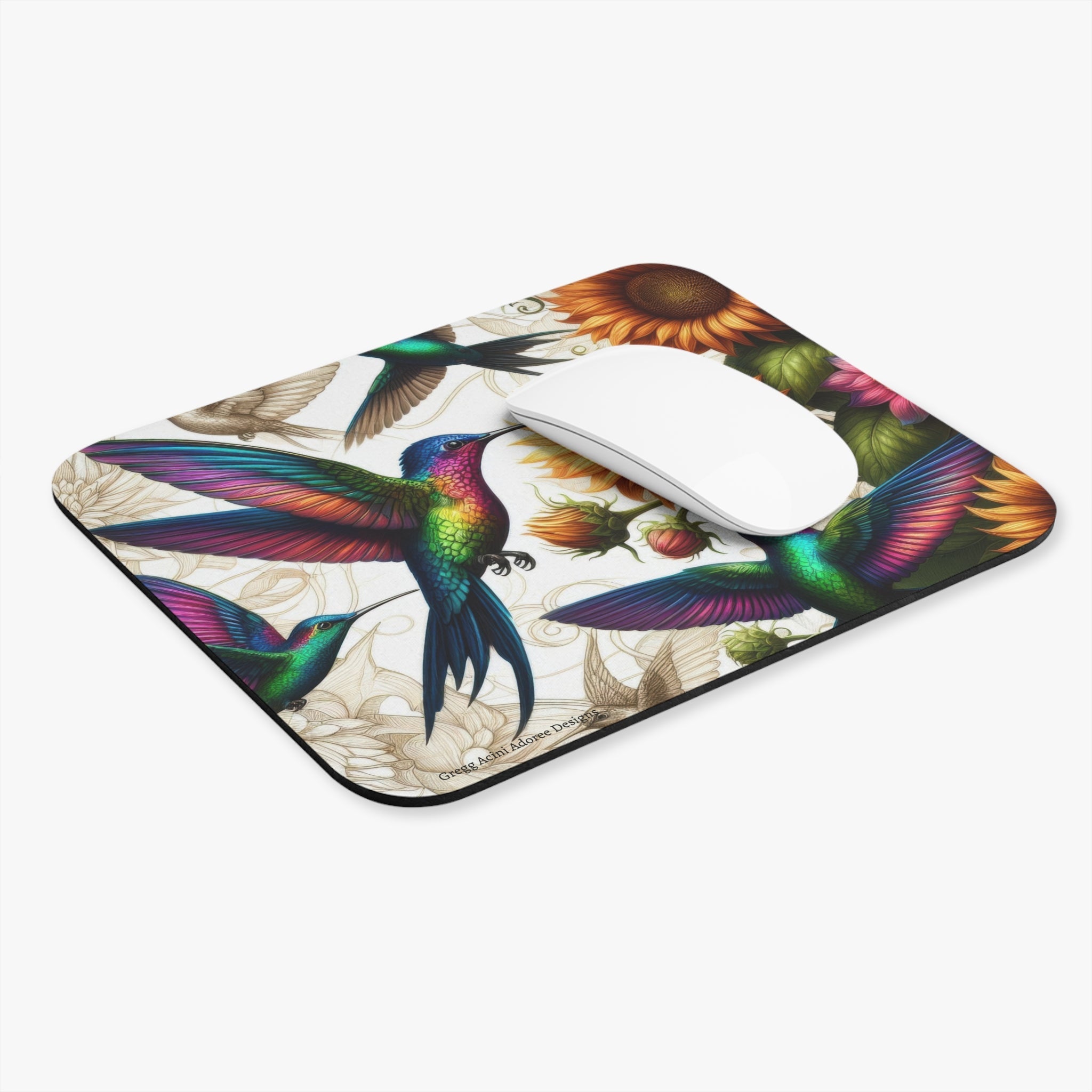 Hummingbirds and Sunflowers Mouse Pad - Colorful Floral Design - Gregg Acini Adoree Designs - Computer Accessories