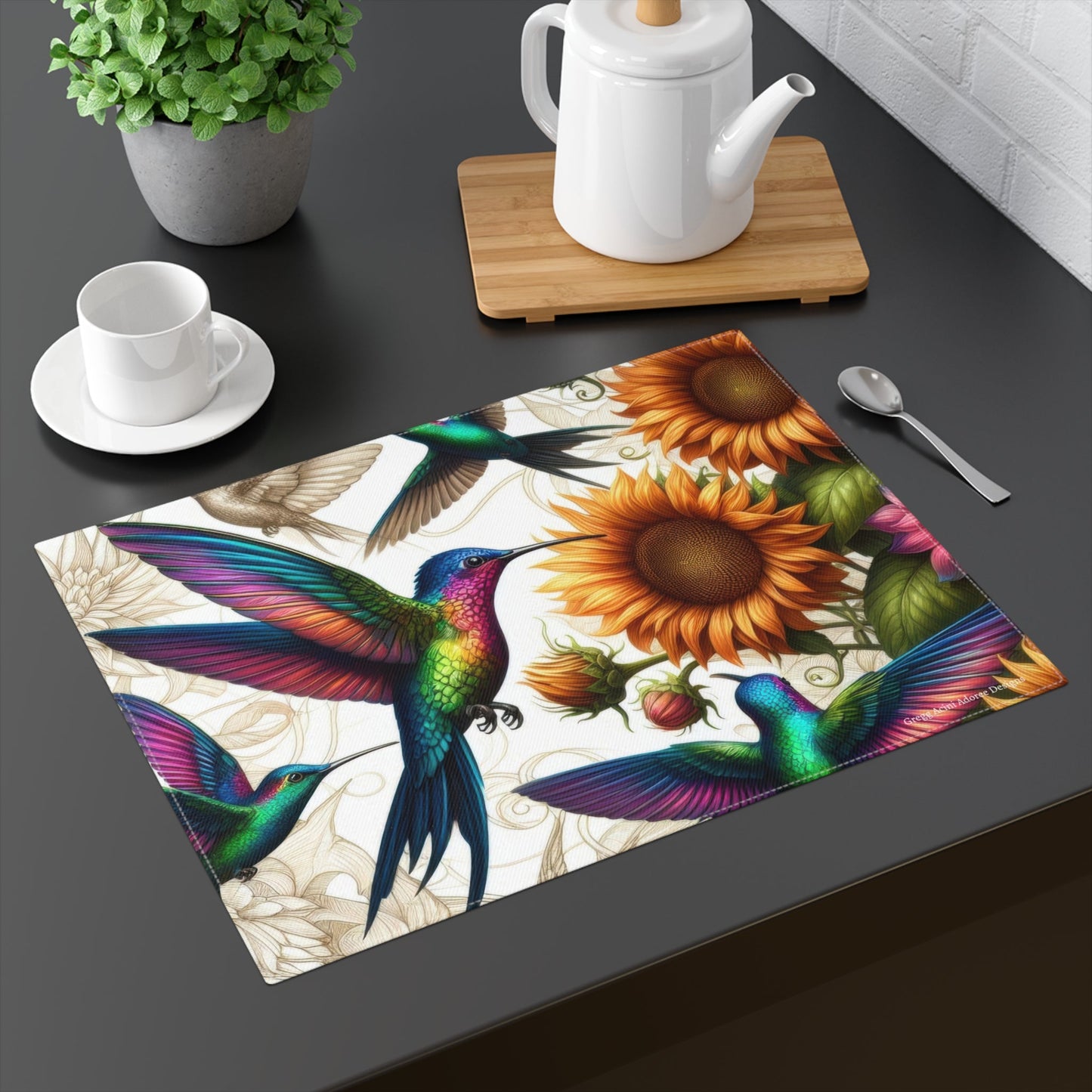 Hummingbirds and Sunflowers Placemat - Colorful Table Decor for Dining and Special Occasions - Gregg Acini Adoree Designs - Placemat