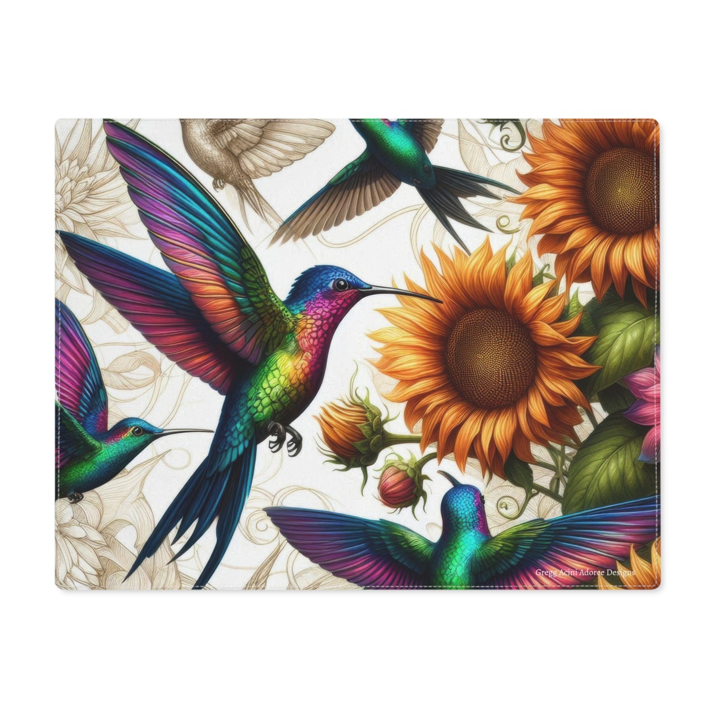 Hummingbirds and Sunflowers Placemat - Colorful Table Decor for Dining and Special Occasions - Gregg Acini Adoree Designs - Placemat