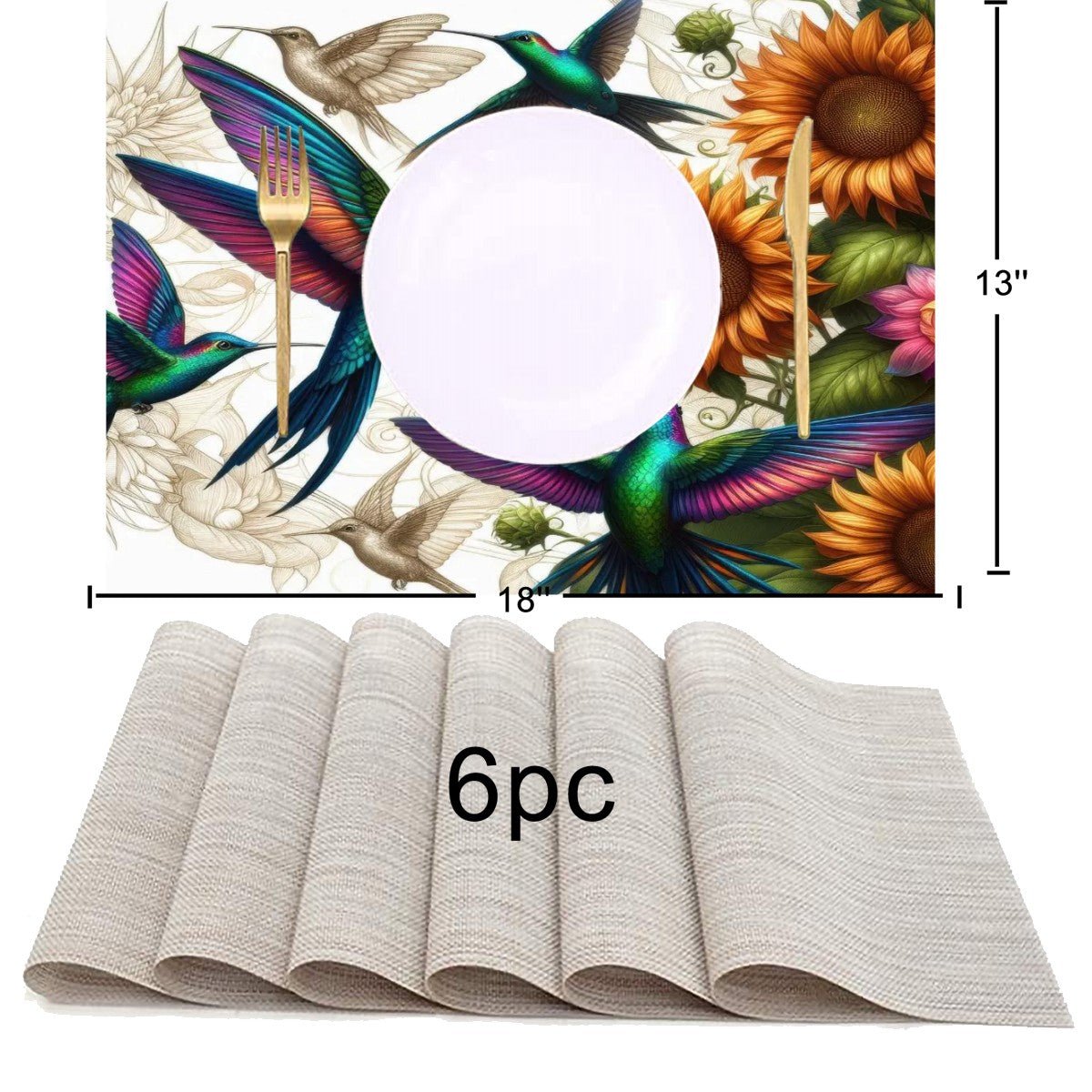 Hummingbirds and Sunflowers Table Runner Placemat Set 7 Pieces - Gregg Acini Adoree Designs - Placemat