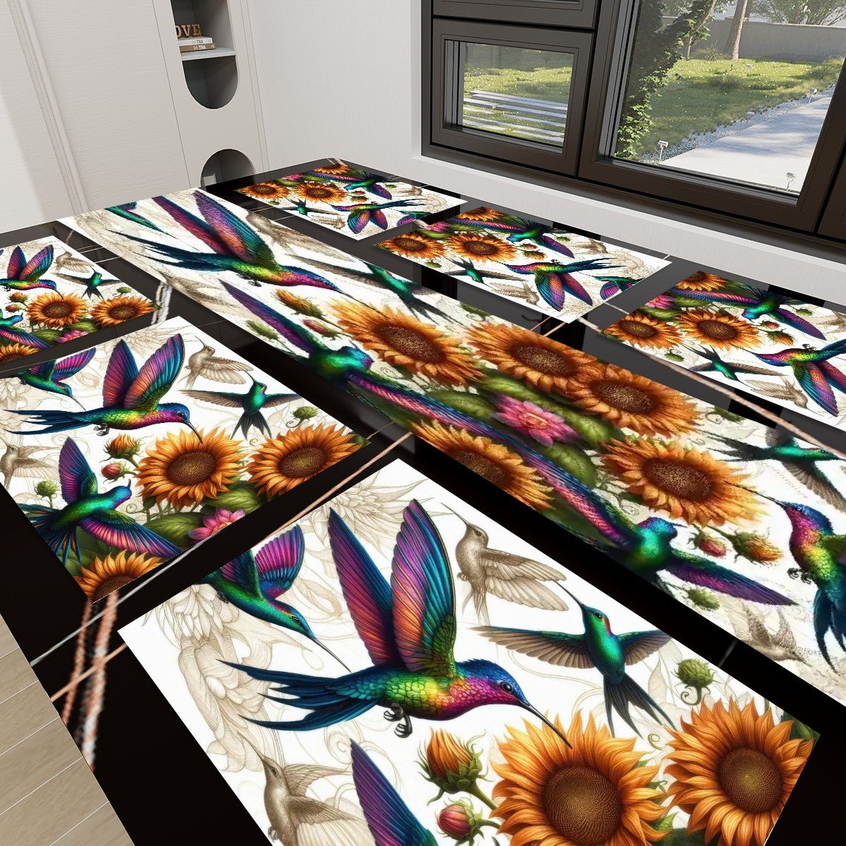 Hummingbirds and Sunflowers Table Runner Placemat Set 7 Pieces - Gregg Acini Adoree Designs - Placemat