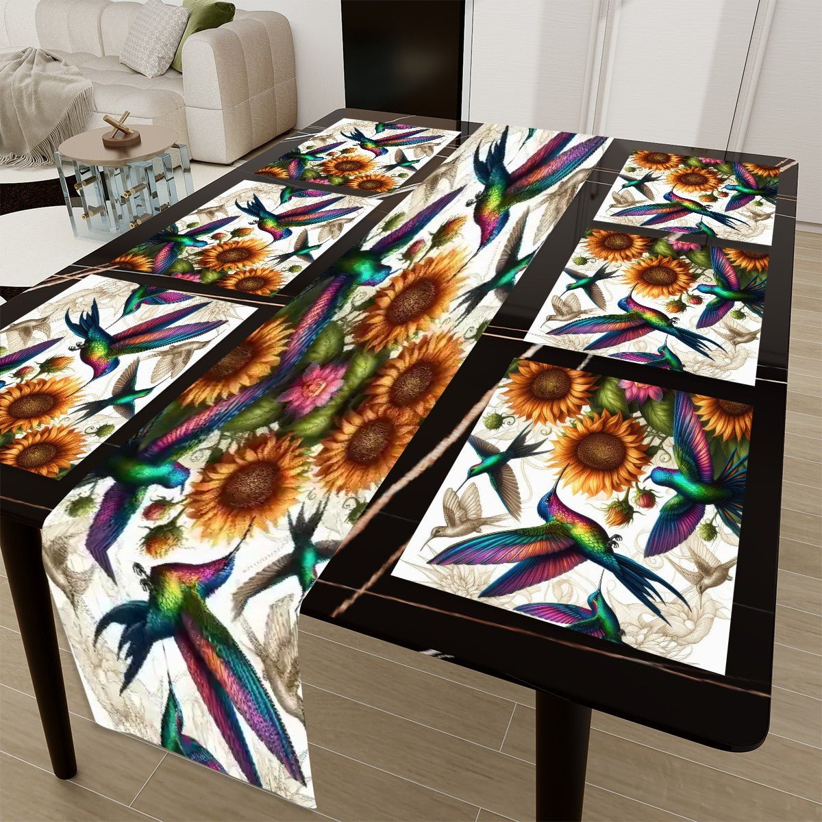 Hummingbirds and Sunflowers Table Runner Placemat Set 7 Pieces - Gregg Acini Adoree Designs - Placemat